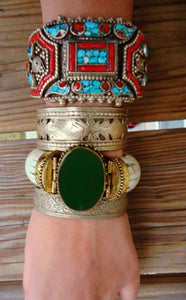 GREEN AGATE BOHO CUFF BRACELET JEWELRY 
