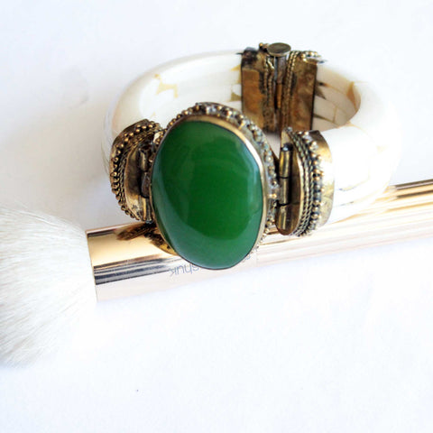 Tribal Green Agate Boho Cuff - Naadz Jewelers