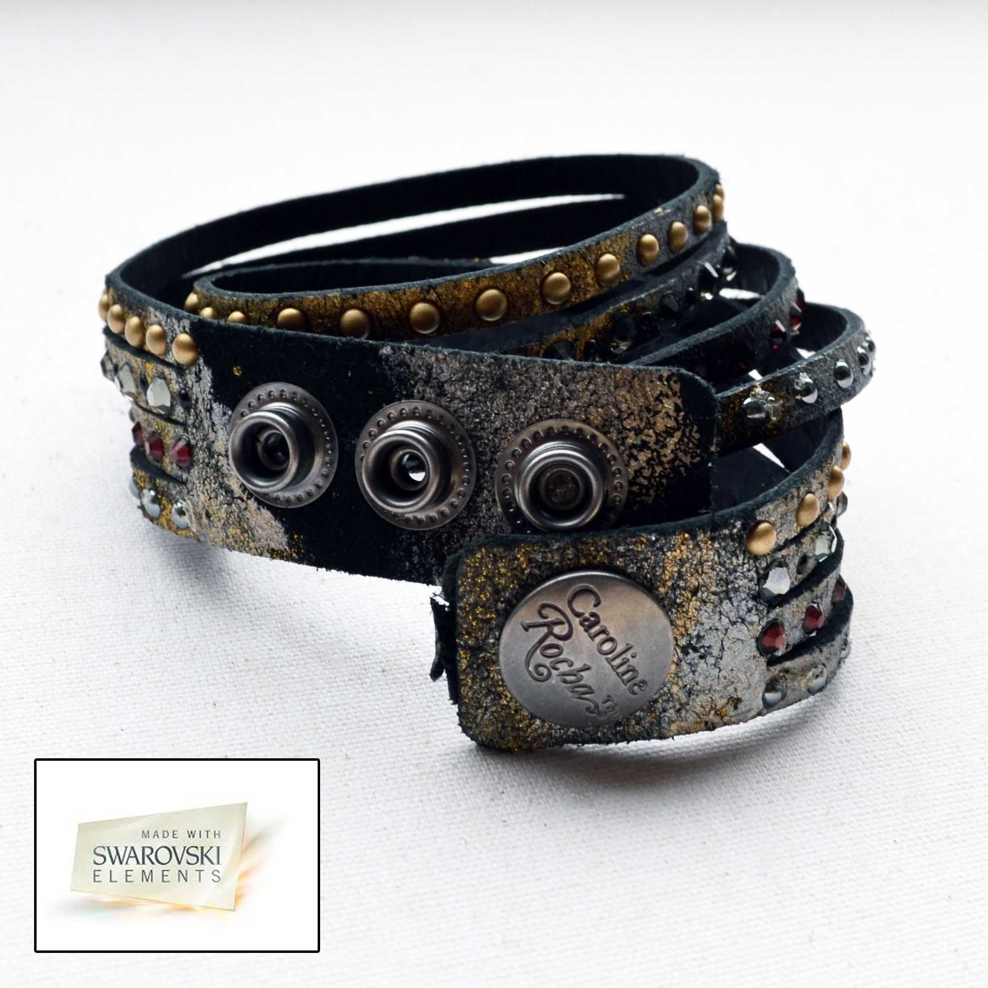 Leather Wrap Around Bracelet in Swarovski Crystals