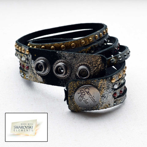 Leather Wrap Around Bracelet in Swarovski Crystals